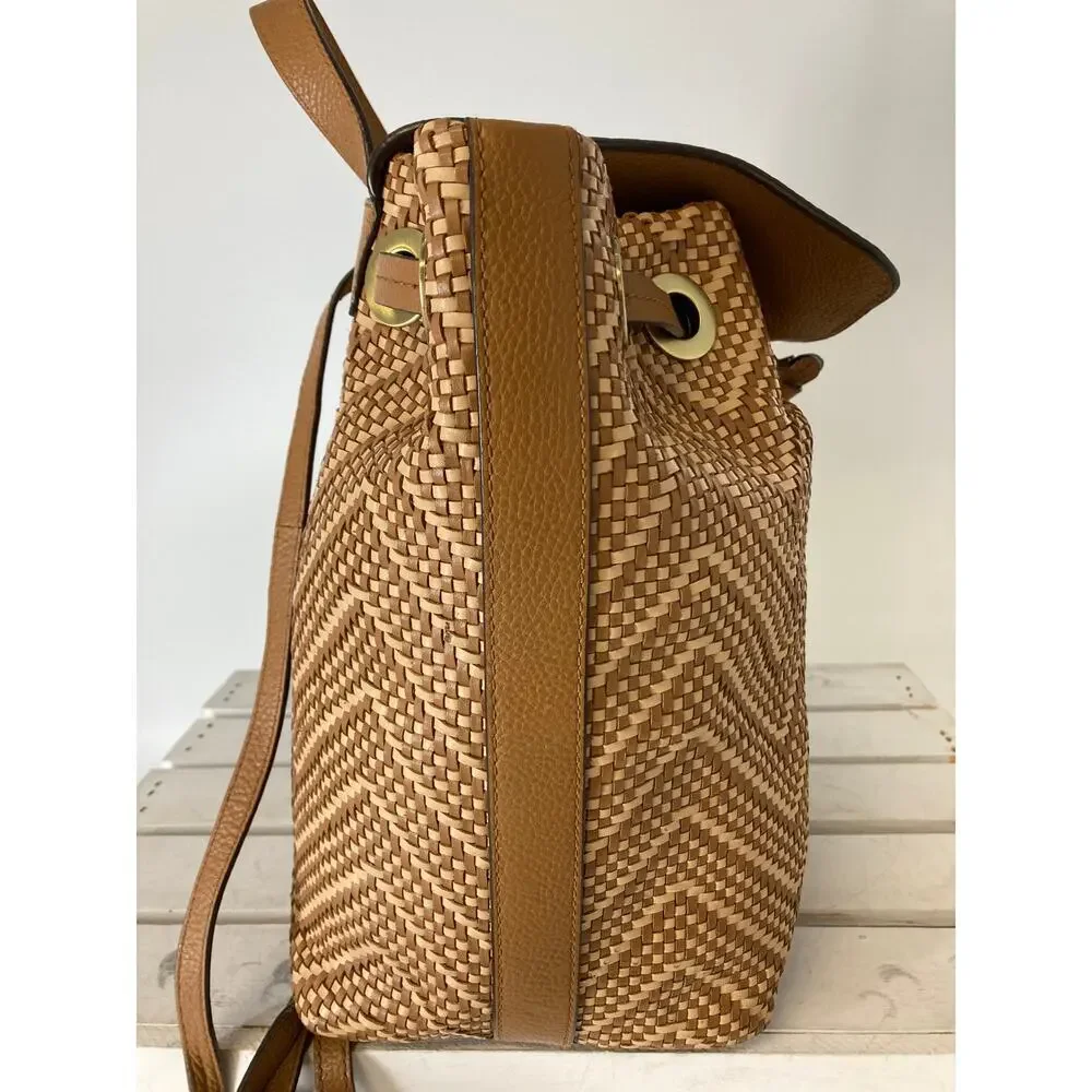 MICHAEL KORS WOVEN LEATHER BASKET WEAVE BROWN, TAN BACKPACK